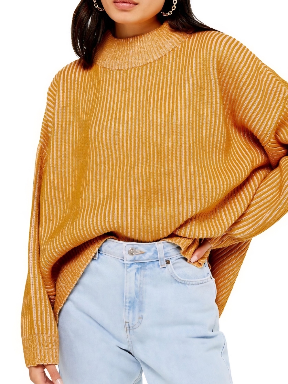 Topshop Mustard Ribbed Mock Neck Oversized Sweater